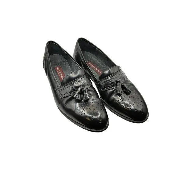 Duccio Papini Vero Cuoio Mens Black Leather Tassel Loafers 10M Made In Italy