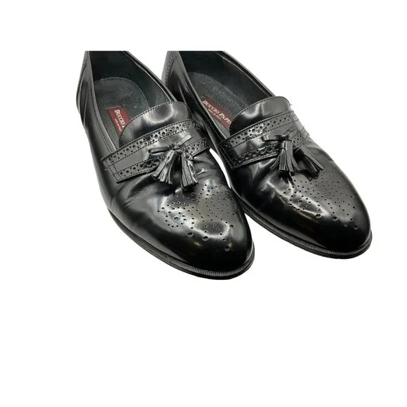 Duccio Papini Vero Cuoio Mens Black Leather Tassel Loafers 10M Made In Italy