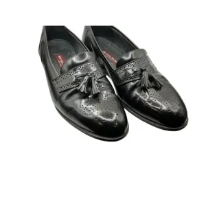 Duccio Papini Vero Cuoio Mens Black Leather Tassel Loafers 10M Made In Italy