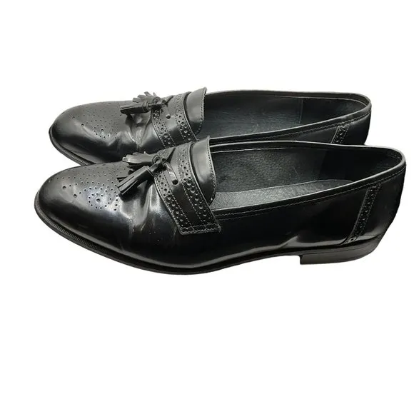 Duccio Papini Vero Cuoio Mens Black Leather Tassel Loafers 10M Made In Italy