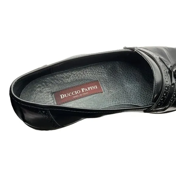 Duccio Papini Vero Cuoio Mens Black Leather Tassel Loafers 10M Made In Italy