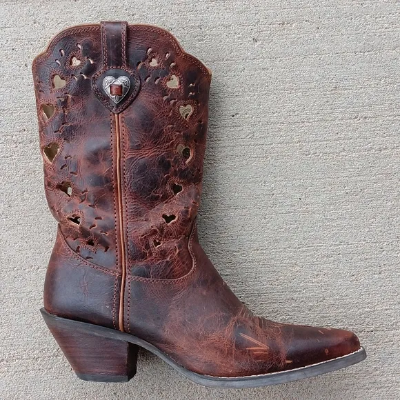 Durango Cowgirl Western Heart Cutout Brown Leather Boots Womens Sz 10