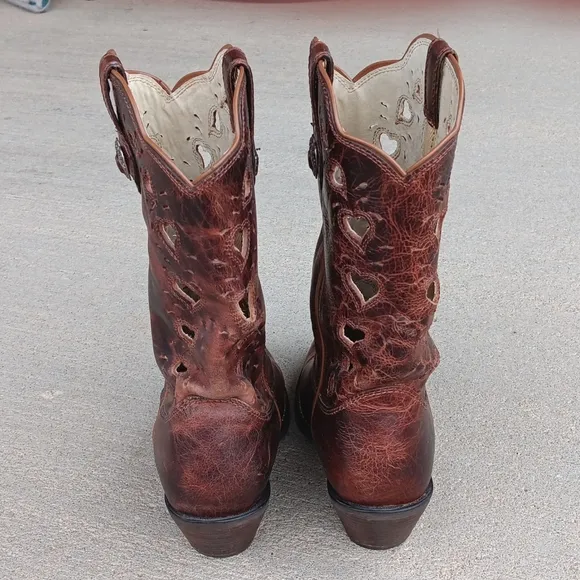 Durango Cowgirl Western Heart Cutout Brown Leather Boots Womens Sz 10