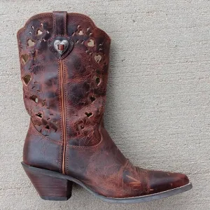 Durango Cowgirl Western Heart Cutout Brown Leather Boots Womens Sz 10