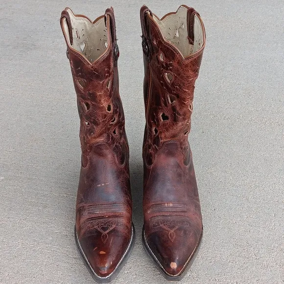 Durango Cowgirl Western Heart Cutout Brown Leather Boots Womens Sz 10