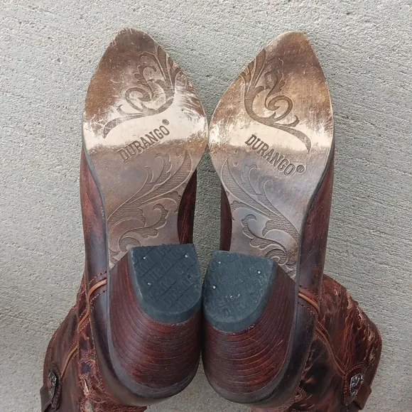 Durango Cowgirl Western Heart Cutout Brown Leather Boots Womens Sz 10