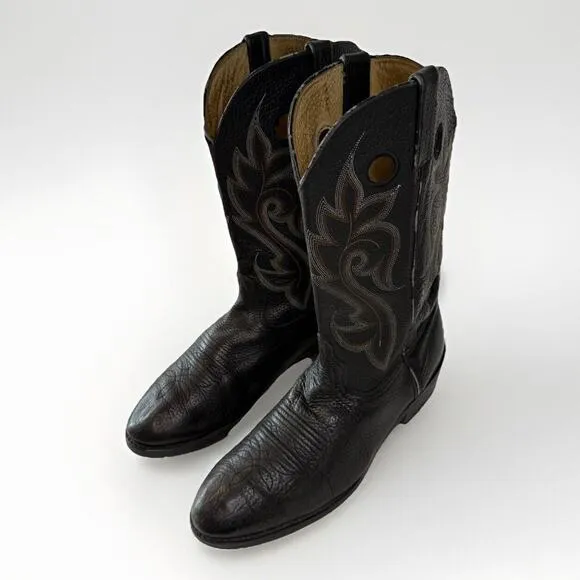 Durango Western Boots Men’s 10 D Black Leather Cowboy White Contrast Stitch