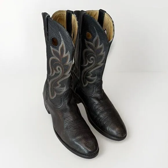 Durango Western Boots Men’s 10 D Black Leather Cowboy White Contrast Stitch