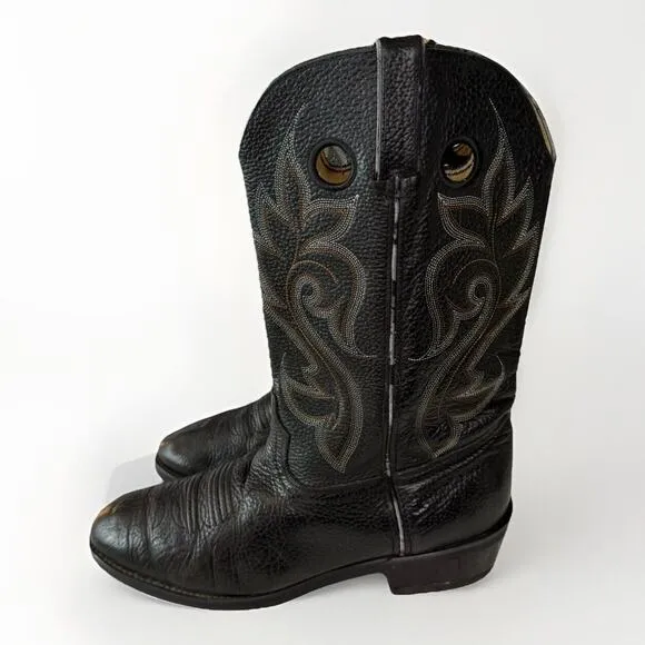 Durango Western Boots Men’s 10 D Black Leather Cowboy White Contrast Stitch