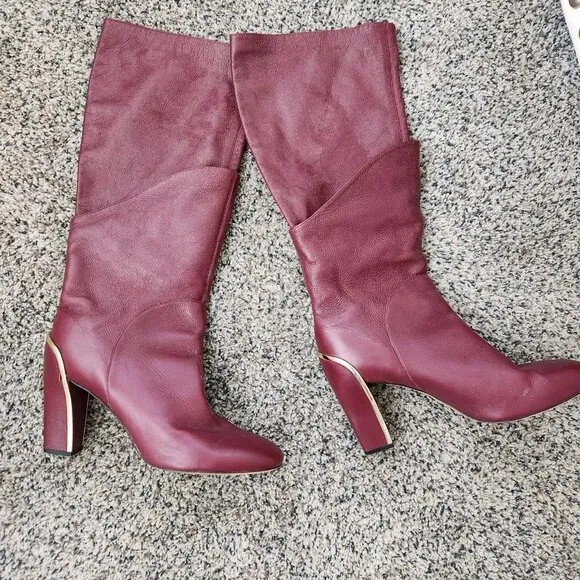 DVF Diane Von Furstenberg Grace tall boots 11W deep cherry leather grainy