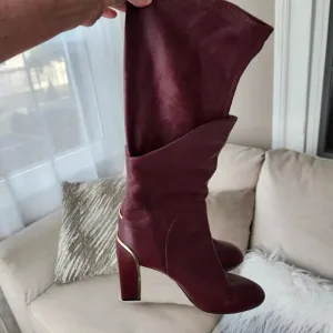 DVF Diane Von Furstenberg Grace tall boots 11W deep cherry leather grainy