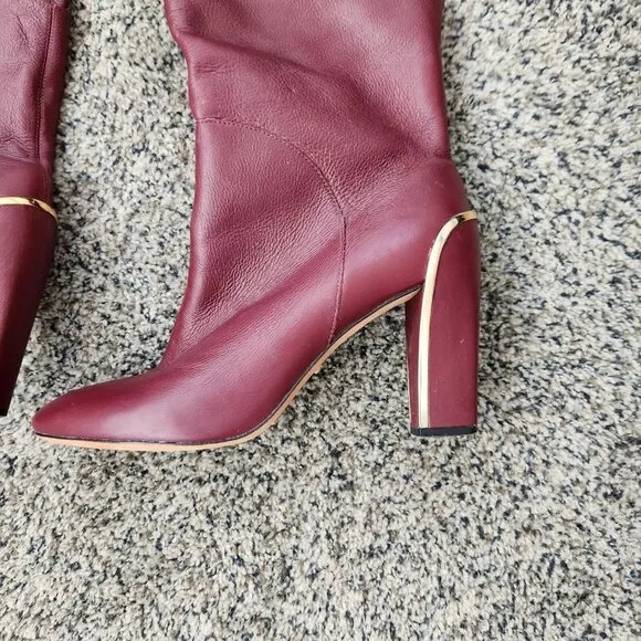 DVF Diane Von Furstenberg Grace tall boots 11W deep cherry leather grainy