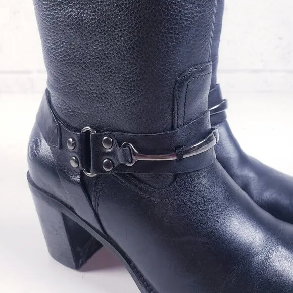 Earth Spirit Women's 6.5 Black Leather Knee High Riding Boot Harness Horse Bit