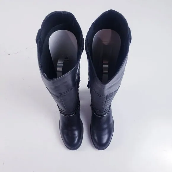 Earth Spirit Women's 6.5 Black Leather Knee High Riding Boot Harness Horse Bit