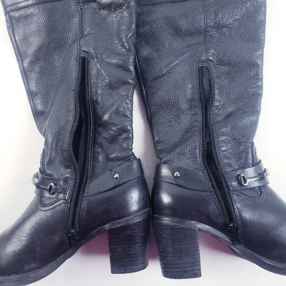 Earth Spirit Women's 6.5 Black Leather Knee High Riding Boot Harness Horse Bit