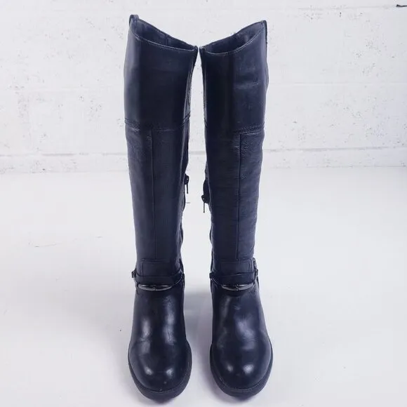 Earth Spirit Women's 6.5 Black Leather Knee High Riding Boot Harness Horse Bit