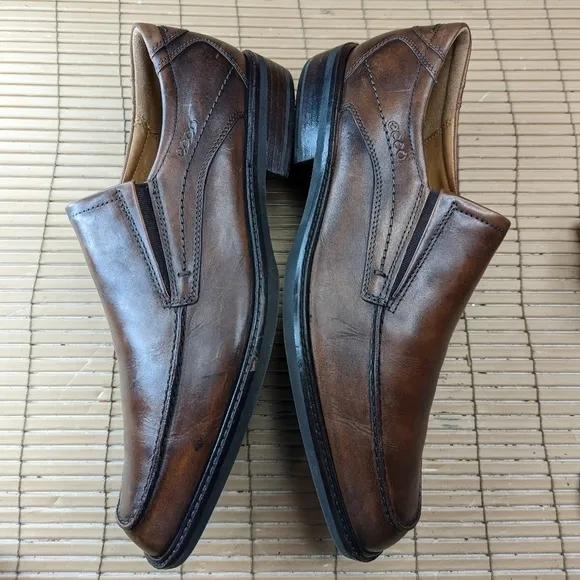 ECCO Brown Leather Slip On Loafers Mens 12E  EU 45 Casual Shoes Comfort