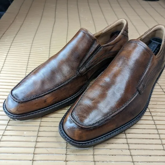 ECCO Brown Leather Slip On Loafers Mens 12E  EU 45 Casual Shoes Comfort
