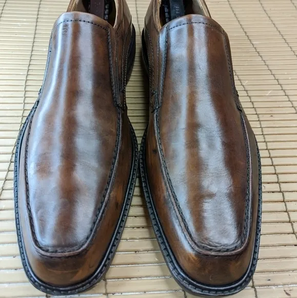ECCO Brown Leather Slip On Loafers Mens 12E  EU 45 Casual Shoes Comfort
