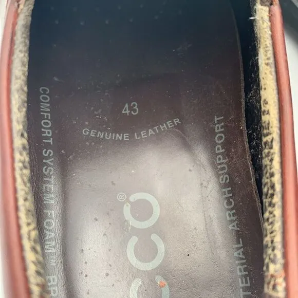 ECCO mahogany, brown leather slip on men’s loafers ￼size 43