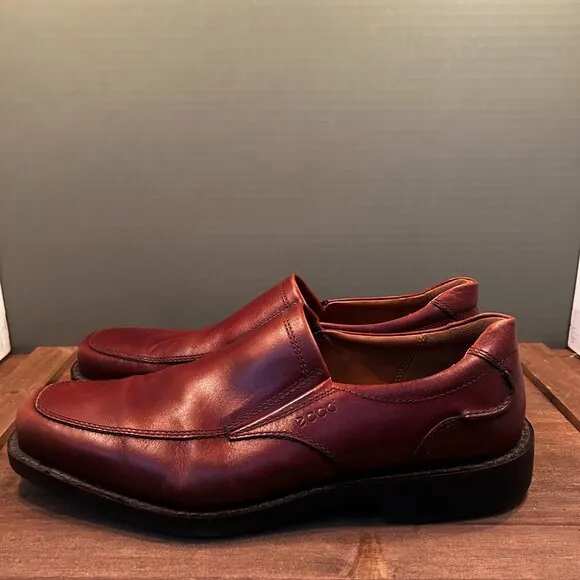 Ecco Mens Brown Genuine Leather Slip On Casual Walking Loafers Mocs Size 45