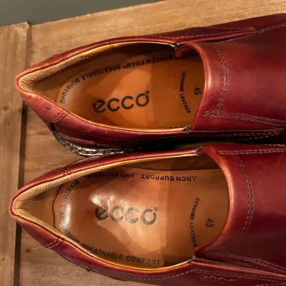 Ecco Mens Brown Genuine Leather Slip On Casual Walking Loafers Mocs Size 45