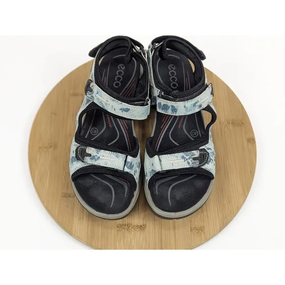 Ecco Sandals Yucatan Offroad Size 9.5 Blue Leather Hike Flat Adjustable EU 40