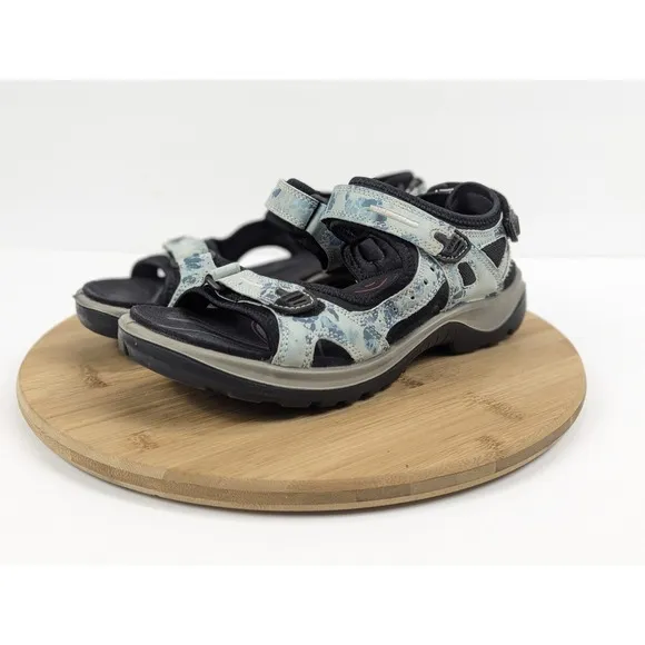 Ecco Sandals Yucatan Offroad Size 9.5 Blue Leather Hike Flat Adjustable EU 40