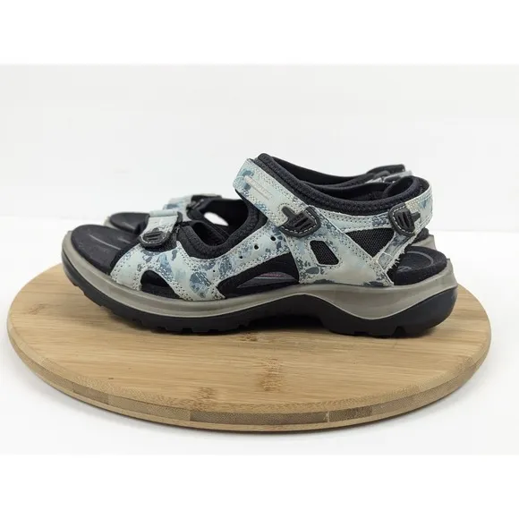 Ecco Sandals Yucatan Offroad Size 9.5 Blue Leather Hike Flat Adjustable EU 40