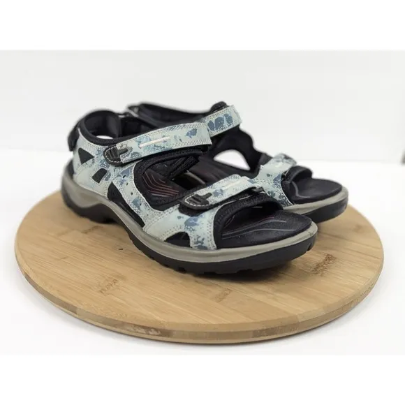 Ecco Sandals Yucatan Offroad Size 9.5 Blue Leather Hike Flat Adjustable EU 40