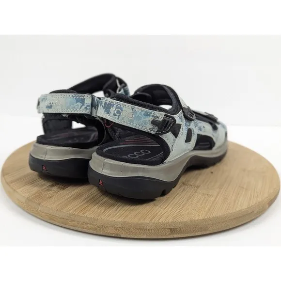 Ecco Sandals Yucatan Offroad Size 9.5 Blue Leather Hike Flat Adjustable EU 40