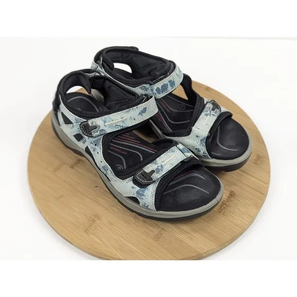 Ecco Sandals Yucatan Offroad Size 9.5 Blue Leather Hike Flat Adjustable EU 40