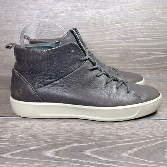 Ecco Soft 8 Hi Top Gray Leather Women’s Size 7/EU 38 Lace Up Fashion Sneakers