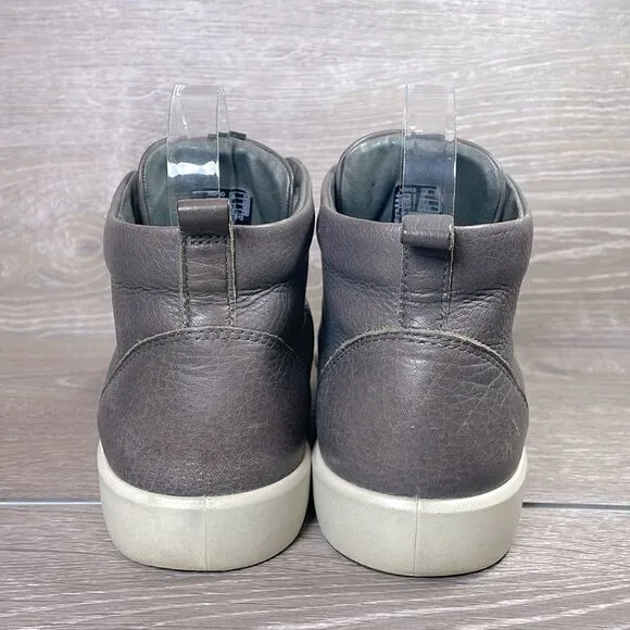 Ecco Soft 8 Hi Top Gray Leather Women’s Size 7/EU 38 Lace Up Fashion Sneakers