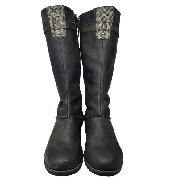 Eddie Bauer Boots Womens 9 Knee High Riding Black Gray Knit Zip Pull On Fabric