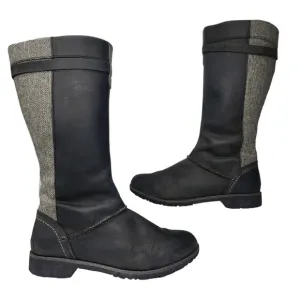 Eddie Bauer Boots Womens 9 Knee High Riding Black Gray Knit Zip Pull On Fabric