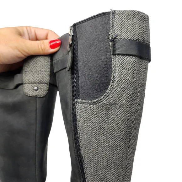 Eddie Bauer Boots Womens 9 Knee High Riding Black Gray Knit Zip Pull On Fabric