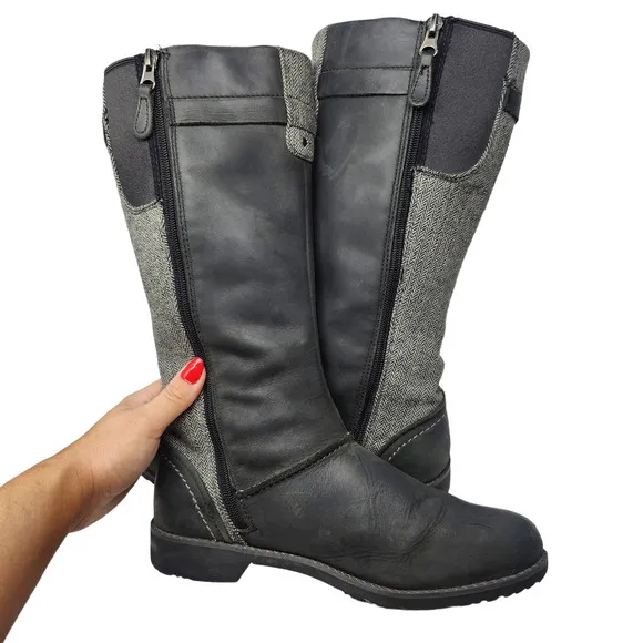 Eddie Bauer Boots Womens 9 Knee High Riding Black Gray Knit Zip Pull On Fabric