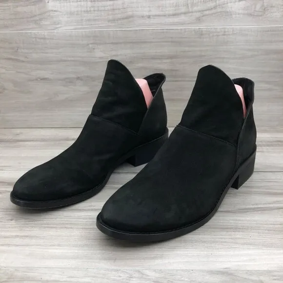 Eileen Fisher Ankle Boots Womens 9 Leaf Black Nubuck Leather Slip On Booties