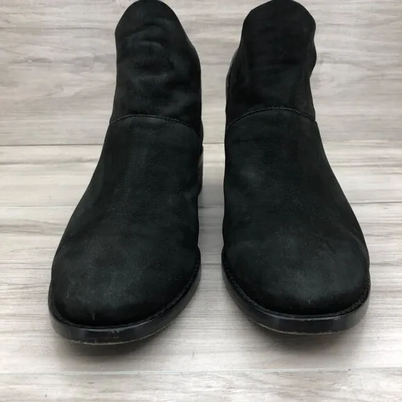 Eileen Fisher Ankle Boots Womens 9 Leaf Black Nubuck Leather Slip On Booties