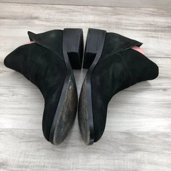 Eileen Fisher Ankle Boots Womens 9 Leaf Black Nubuck Leather Slip On Booties