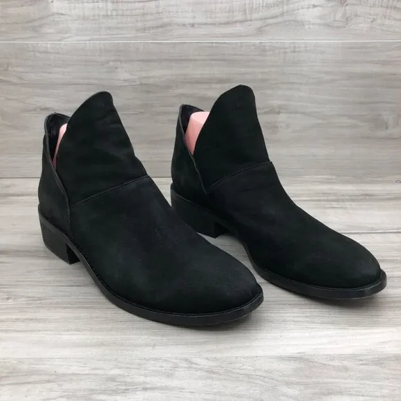 Eileen Fisher Ankle Boots Womens 9 Leaf Black Nubuck Leather Slip On Booties
