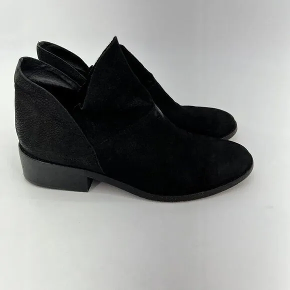 Eileen Fisher Boots Women 9 Black Nubuck Slip On Ankle Block Heel Booties Shoe