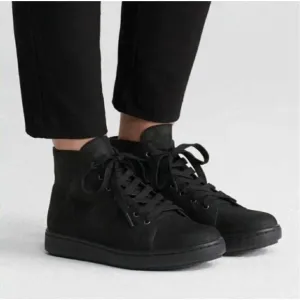 Eileen Fisher Game 2 Black Tumbled Nubuck Leather High Top Sneaker 7