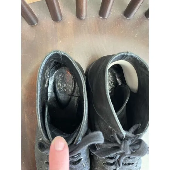 Eileen Fisher Game 2 Black Tumbled Nubuck Leather High Top Sneaker 7