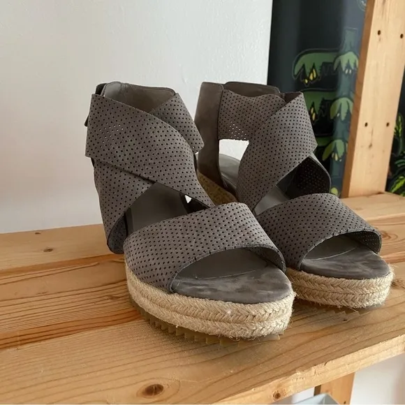 Eileen Fisher Gray Espadrille Willow Wedge 2 Graphite Nubuck Sandals