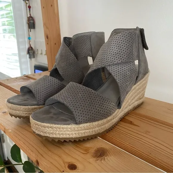 Eileen Fisher Gray Espadrille Willow Wedge 2 Graphite Nubuck Sandals