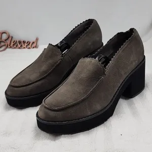 EILEEN FISHER HARRIA CHUNKY GREY LOAFER LEATHER PLATFORM LADIES 8.5 NWOB🦋NICE🦋