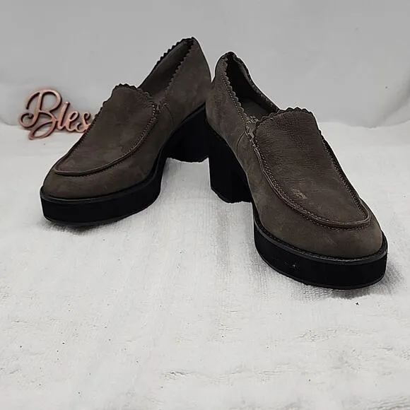 EILEEN FISHER HARRIA CHUNKY GREY LOAFER LEATHER PLATFORM LADIES 8.5 NWOB🦋NICE🦋