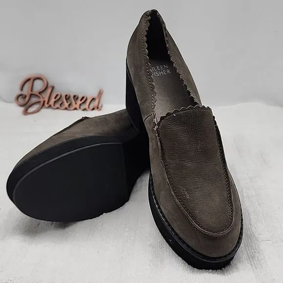 EILEEN FISHER HARRIA CHUNKY GREY LOAFER LEATHER PLATFORM LADIES 8.5 NWOB🦋NICE🦋